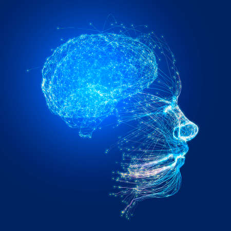 Neurology, philosophy, medicine of the future: neural connections, the development of thought and reflection, how to develop the infinite possibilities of the brain and mind. Human anatomy. Digital reの写真素材