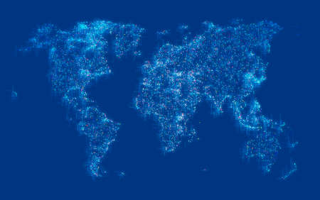 Digital world map, connections and links, internet and speed. Particles. Planisphere. The world of...