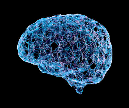 Memory lapses, forgetting things, degenerative disease. Brain problems. Parkinson and alzheimer desease. Mental health. Stroke, synapses and neurnons interaction. 3d renderの写真素材