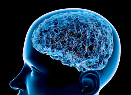 Memory lapses, forgetting things, degenerative disease. Brain problems. Parkinson and alzheimer desease. Mental health. Stroke, synapses and neurnons interaction. 3d renderの写真素材