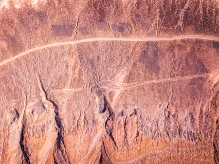 Aerial view of Chinijo Archipelago of La Graciosa, Lanzarote, Canary Islands. Spain. La Aguja Grande mountain. Outdoor trekking route. Explore and adventure.の写真素材