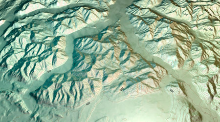 Topographic map of Lake Como and Lecco, Alpine reliefs with mountain heights. Alps, Lombardy, Italy. 3d renderの写真素材