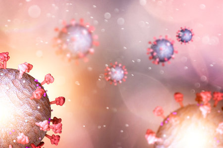 Coronavirus. Microscopic view of covid-19. How SARS-Cov-2 is made. Scientific analyzes and studies. Vaccines, how they act on the virus. 3d renderの写真素材