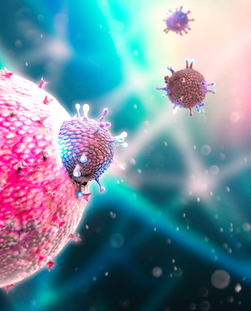 Microscopic view of Coronavirus, a pathogen that attacks the respiratory tract. COVID-19. Analysis...