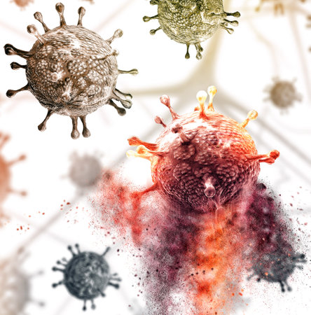 Coronavirus. Microscopic view of covid-19. How SARS-Cov-2 is made. Scientific analyzes and studies. Vaccines, how they act on the virus. 3d renderの写真素材