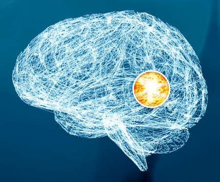 Memory lapses, forgetting things, degenerative disease. Brain problems. Parkinson and alzheimer desease. Mental health. Stroke, synapses and neurnons interaction. 3d renderの写真素材