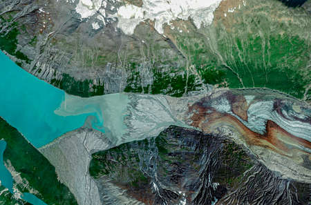Satellite view of a glacier, Alaska. USA. Ice melting. Climate change. Wild nature.の写真素材