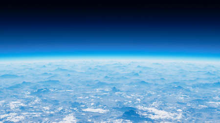 Aerial view of a mountain range in the clouds. Clouds that envelop a panorama of mountains and sun...