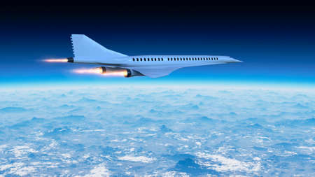 Supersonic flight, the plane to travel faster than ever. Unlike other commercial flights, it has double the speed. 3d renderの写真素材