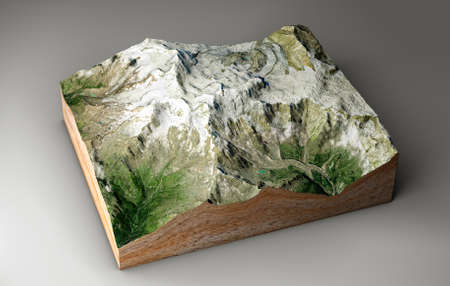 Mount Rosa map, relief height, mountains. Alps, Switzerland. Dufour. 3d render.の写真素材