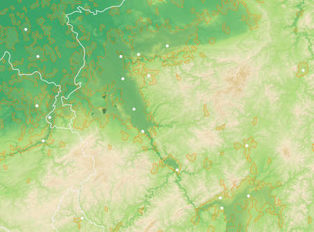 Physical map of Germany, the Netherlands, Belgium and Luxembourg. Borders and major urban areas and cities. Flood, the most affected areas of central Europe.の写真素材