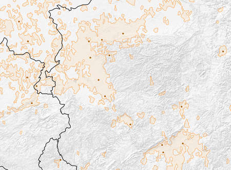 Physical map of Germany, the Netherlands, Belgium and Luxembourg. Borders and major urban areas and cities. Flood, the most affected areas of central Europe.の写真素材