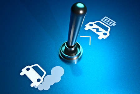 Switching from petrol to electric car. Green evolution. Safeguard the environment. Green transformation. Switch, machine park change. 3d renderingの写真素材