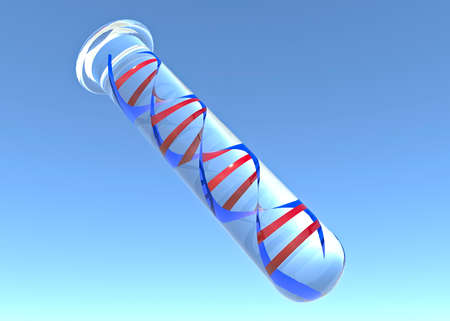 DNA helix inside a test tube, research and studies on genetic diseases. Discoveries and new technologies for analyzing DNA samples. 3d renderingの写真素材