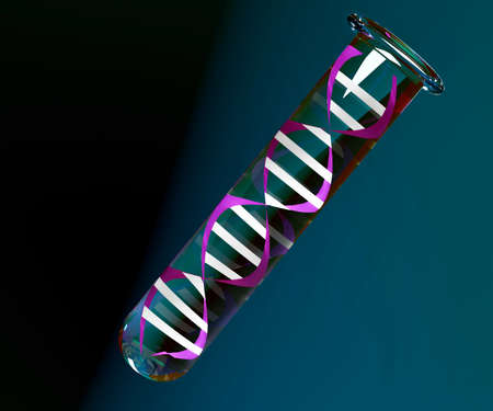 DNA helix inside a test tube, research and studies on genetic diseases. Discoveries and new technologies for analyzing DNA samples. 3d renderingの写真素材