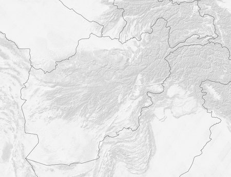 Satellite map of Afghanistan, physical map, reliefs and mountains. Black and white. Country borders. 3d renderingの写真素材