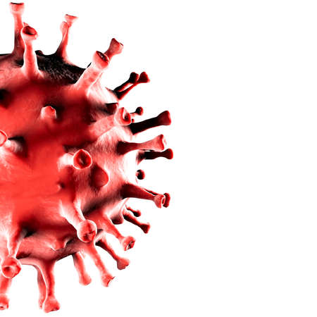 Virus, detail seen under the microscope, mutations and variants of the coronavirus, sars-cov-2. Magnification. White background space. COVID-19. 3d renderingの写真素材