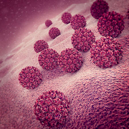 Human papillomavirus infection. Virus. HPV is the most common sexually transmitted infection globally. HPV infection is caused by human papillomavirus, a DNA virus from the papillomavirus family, 3dの写真素材