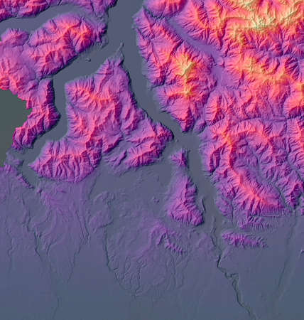 Topographic map of Lake Como and Lecco, Alpine reliefs with mountain heights. Alps, Lombardy, Italy. 3d render. Satellite viewの写真素材