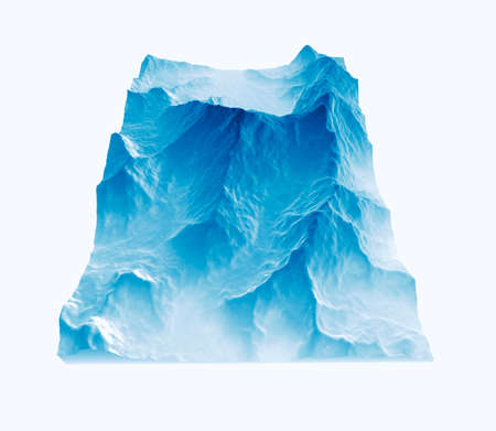 Satellite view of Mount Everest, Lhotse I, Nuptse, base camps for the ascent to the mountains of the Himalayas, on the border between Nepal and China. Section, 3d rendering. East side viewの写真素材
