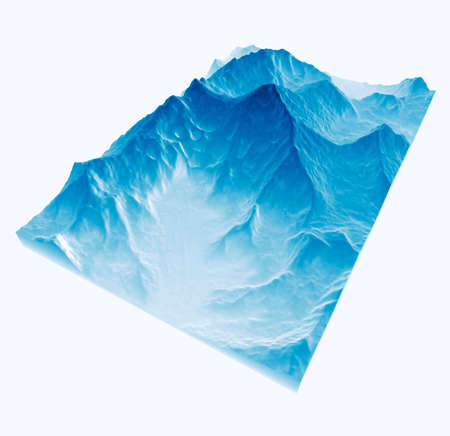 Satellite view of Mount Everest, Lhotse I, Nuptse, base camps for the ascent to the mountains of the Himalayas, on the border between Nepal and China. Section, 3d renderingの写真素材
