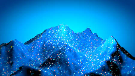 Satellite view of Mount Everest, Lhotse I, Nuptse, mountains of the Himalayas. Section, HUD, terrain hologram and morphology. Holographic and digital reconstruction. Sci-fi. 3d renderingの写真素材