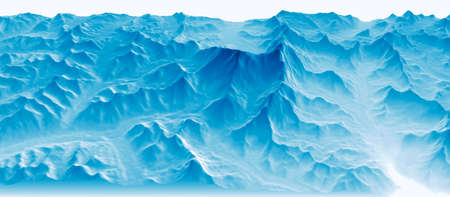 Satellite view of Mount Everest, Lhotse I, Nuptse, base camps for the ascent to the mountains of the Himalayas, on the border between Nepal and China. Section, 3d rendering. East side viewの写真素材