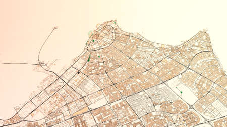 Satellite view of Kuwait city, Kuwait. Streets and buildings, map, city on the south shore of Kuwait Bay on the Persian Gulf. 3d renderingの写真素材