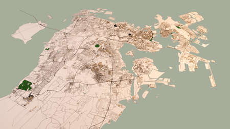 Satellite view of Bahrain. Map of the capital Manama. Streets and buildings. 3d renderingの写真素材