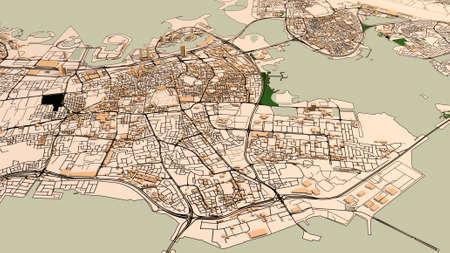 Satellite view of Bahrain. Map of the capital Manama. Streets and buildings. 3d rendering