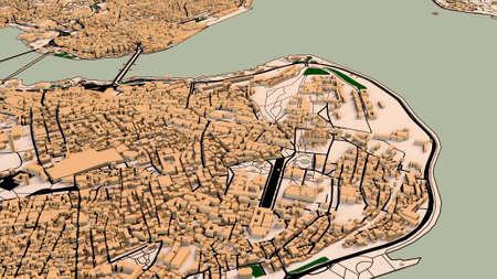 Satellite view of Istanbul. Map streets and buildings. 3d rendering. View of the Bosphorus Strait, center of the city. Turkeyの写真素材