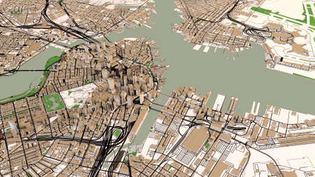 Satellite view of Boston. Map, streets and buildings. 3d rendering. City center, Massachusetts. useの写真素材