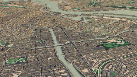 Satellite view of Amsterdam the capital of the Netherlands. Map, channels and roads. Palaces and buildings. 3d renderingの写真素材