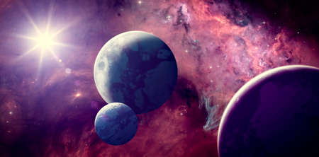Planets and exoplanets of unexplored galaxies. Sci-Fi. New worlds to discover. Colonization and...