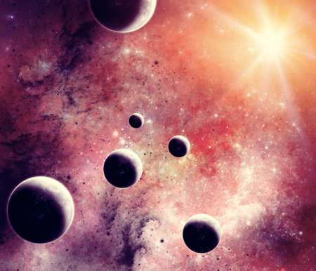 Planets and exoplanets of unexplored galaxies. Sci-Fi. New worlds to discover. Colonization and exploration of nebulae and galaxiesの写真素材