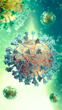 Variant virus, coronavirus, spike protein. Deltacron, Omicron. Covid-19 seen under the microscope. SARS-CoV-2, 3d renderの写真素材