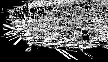 Satellite view of San Francisco, map of the city with house and building. Silhouette, black and white. Skyscrapers. Use. 3d renderingの写真素材