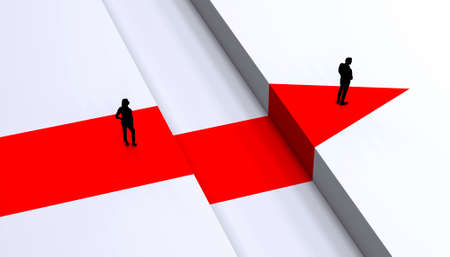 Social gap, gender difference. Man and woman career. Gap. Realizing yourself in the working world. Concept. Difficulty and success. Ups and downs in work. 3d renderingの写真素材