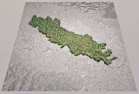Satellite view of Cremona province, Lombardia region. Italy. 3d rendering. Physical map, plains, mountains, lakes, mountain range. Element of this image is furnished by Nasaの写真素材