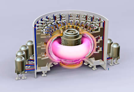 JET nuclear fusion reactor, energy produced thanks to the fusion of atoms, the process that powers the Sun. ITER the first experimental reactor that involves the production of plasma. 3d sectionの写真素材