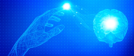 Hand touching. Introduction of artificial intelligence, the metaverse universe. Cyberspace of future. Brain potential. Science and innovation of technology. 3d renderingの写真素材