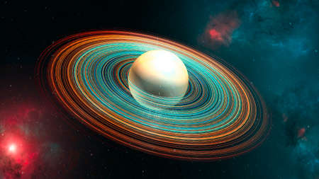Planet with rings. Formation and creation of new worlds. Exoplanets, galaxies and nebulae. Space exploration. Sci-fi. 3d renderingの写真素材