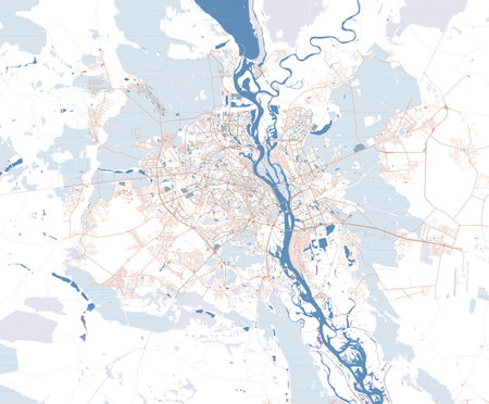 Map of the capital of Ukraine, Kiev. Buildings and city center. Aerial view. Roads and communication routes. 3d rendering. Access points to the city.の写真素材