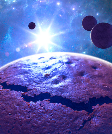 Exploration of new worlds, space and universe, new galaxies. Planets in backlight. Exoplanetsの写真素材