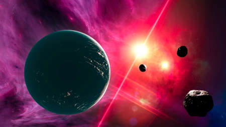 Planets and exoplanets of unexplored galaxies. Sci-Fi. New worlds to discover. Colonization and exploration of nebulae and galaxies.の写真素材