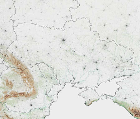Physical map of Europe, Ukraine and borders. Russia and Belarus, Crimea and the Black Sea. Borders and provinces of Ukraine, map. Military maneuvers at the bordersの写真素材