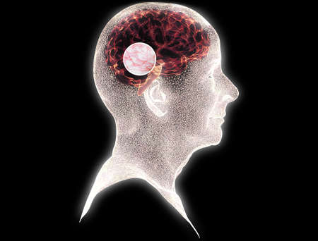 How the brain works. Synapses and neurons. Connections. Take care of your brain, stimuli and ideas. Degenerative diseases, Parkinson's and Alzheimer's. Elder woman side viewの写真素材