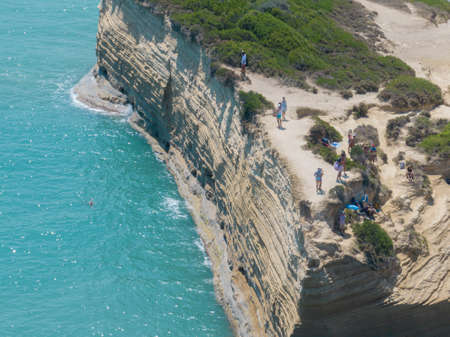 Aerial view of the promontory of Sidari in the northern part of the island of Corfu, Greece. Canal...