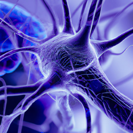 Microscopic view of neurons. Brain connections. Synapses. Communication and cerebral stimulus. Neural network circuit, degenerative diseases, Parkinson, Alzheimer. 3d renderingの写真素材