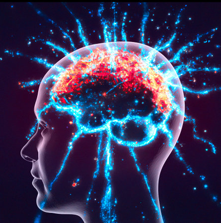 Neurology, philosophy: connections, the development of thought and reflection, the infinite possibilities of the brain and mind. Human anatomy. Digital reality, artificial consciouの写真素材